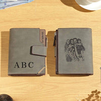Personalized Photo Men's Foldable Leather Wallet with Text Father's Day Birthday Gift for Him - Coolpeacock