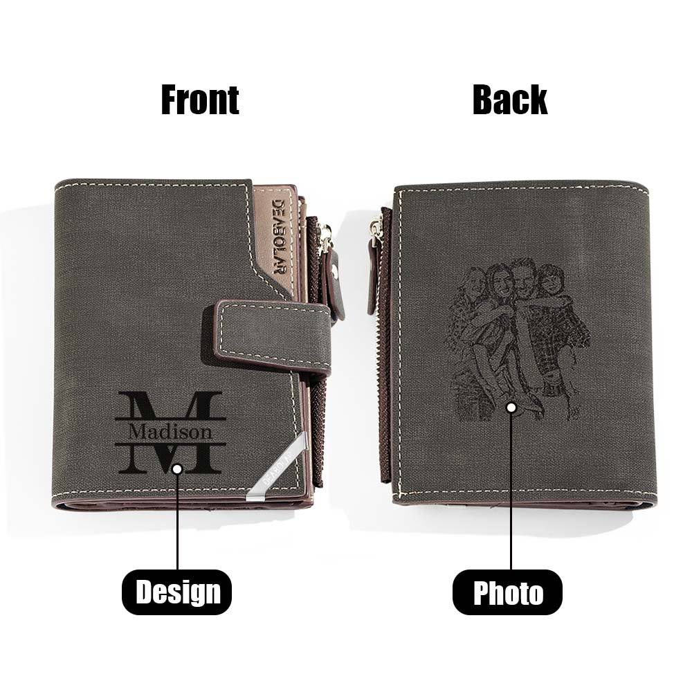 Personalized Photo Men's Foldable Leather Wallet with Text Father's Day Birthday Gift for Him - Coolpeacock