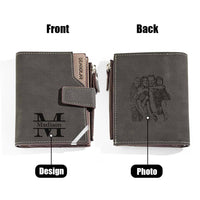 Personalized Photo Men's Foldable Leather Wallet with Text Father's Day Birthday Gift for Him - Coolpeacock