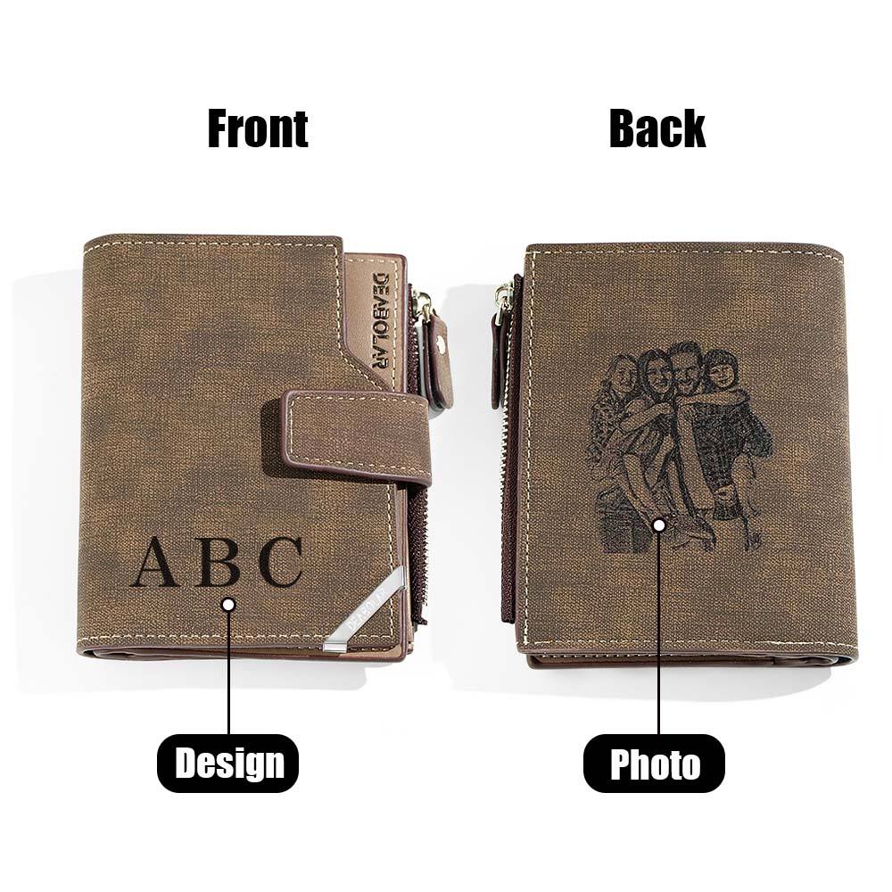 Personalized Photo Men's Foldable Leather Wallet with Text Father's Day Birthday Gift for Him - Coolpeacock