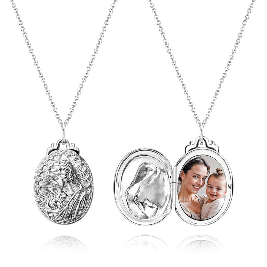 Personalized Photo Necklace Embossed Cubic Locket Necklace Birthday Gift for Mom - Coolpeacock