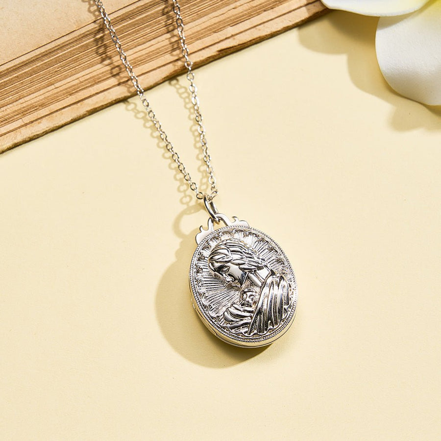 Personalized Photo Necklace Embossed Cubic Locket Necklace Birthday Gift for Mom - Coolpeacock