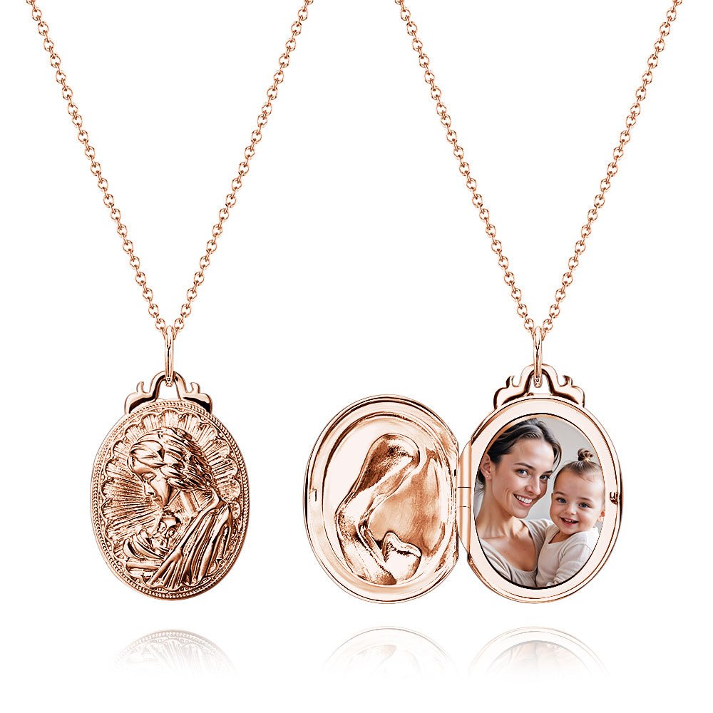 Personalized Photo Necklace Embossed Cubic Locket Necklace Birthday Gift for Mom - Coolpeacock