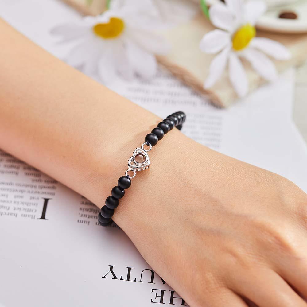 Personalized Photo Projection Beads Bracelet Heart - Shaped Bracelet Beautiful Gift For Her - Coolpeacock