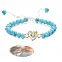 Personalized Photo Projection Beads Bracelet Heart - Shaped With Rhinestones Special Gift For Her - Coolpeacock
