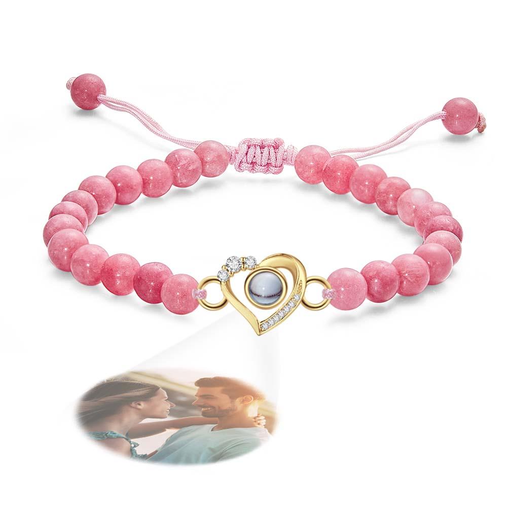 Personalized Photo Projection Beads Bracelet Heart - Shaped With Rhinestones Special Gift For Her - Coolpeacock
