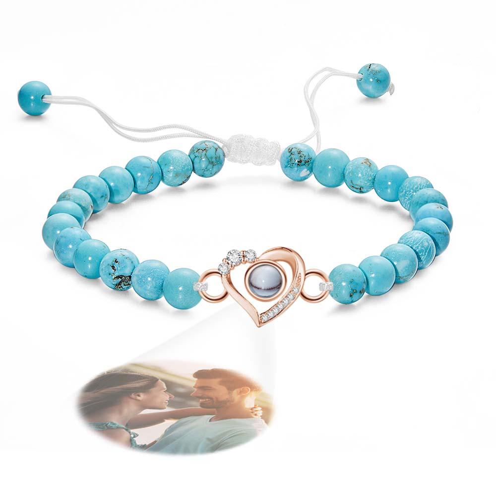 Personalized Photo Projection Beads Bracelet Heart - Shaped With Rhinestones Special Gift For Her - Coolpeacock