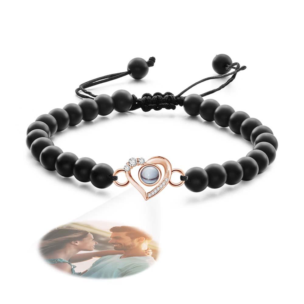 Personalized Photo Projection Beads Bracelet Heart - Shaped With Rhinestones Special Gift For Her - Coolpeacock