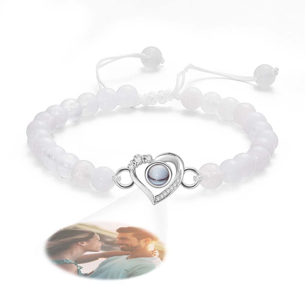 Personalized Photo Projection Beads Bracelet Heart - Shaped With Rhinestones Special Gift For Her - Coolpeacock
