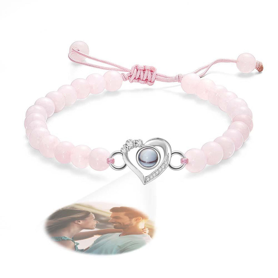 Personalized Photo Projection Beads Bracelet Heart - Shaped With Rhinestones Special Gift For Her - Coolpeacock