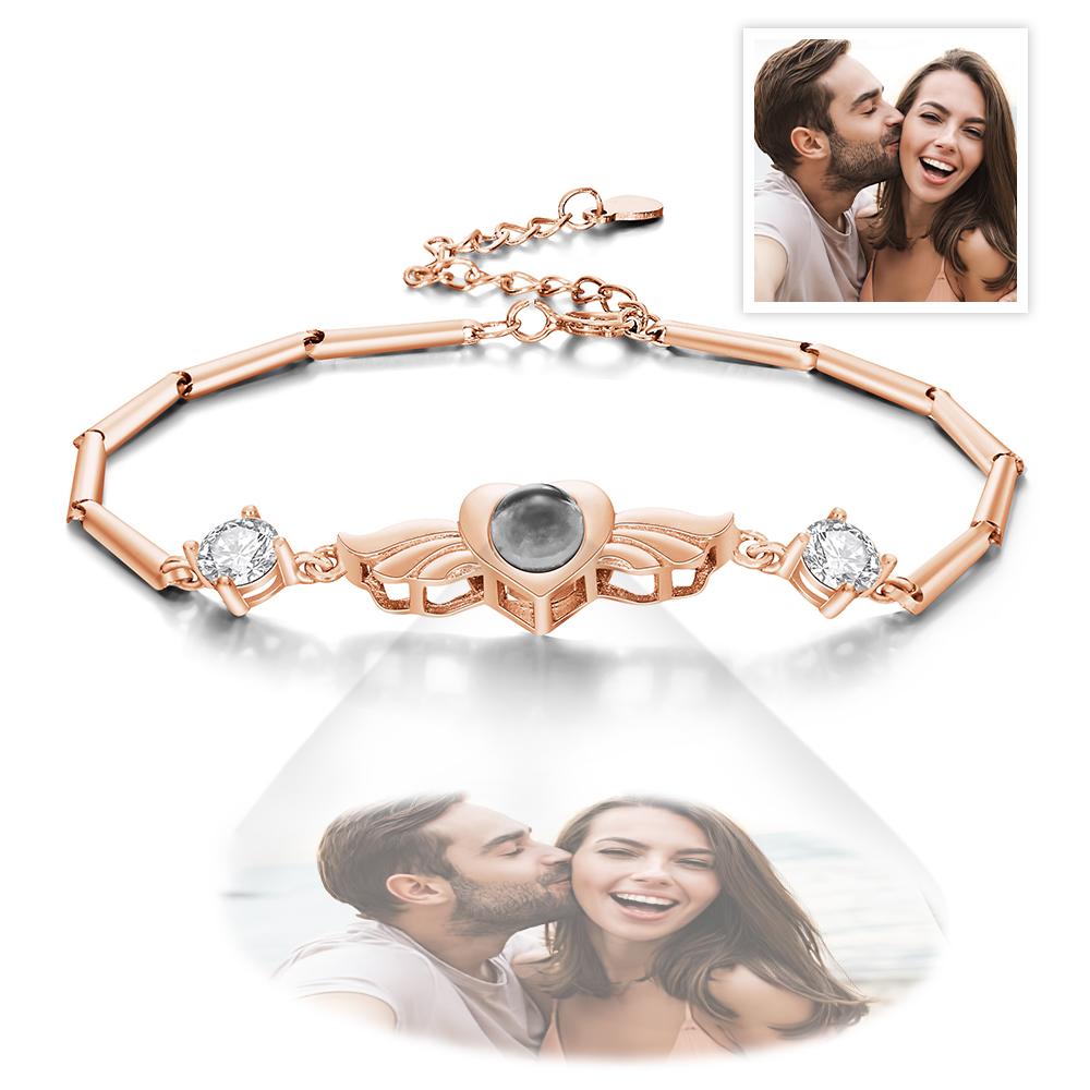 Personalized Photo Projection Bracelet Elegant Wings with Stone Jewelry for Her - Coolpeacock