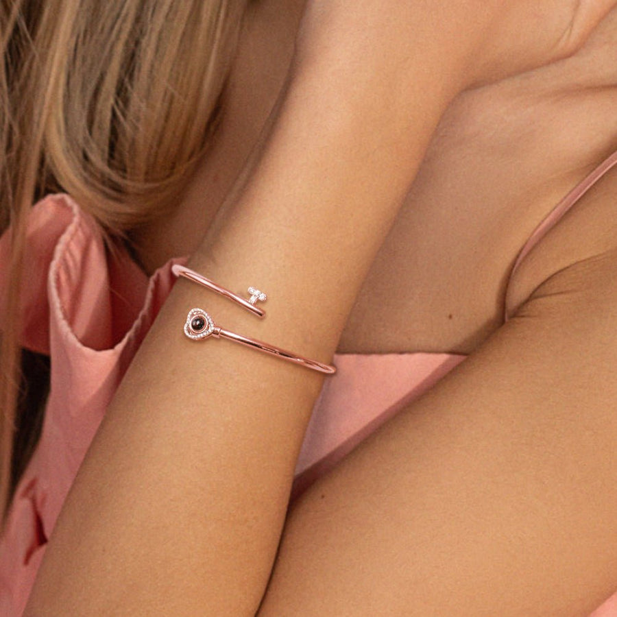 Personalized Photo Projection Bracelet Heart Adjustment Bracelet Gift for Her - Coolpeacock