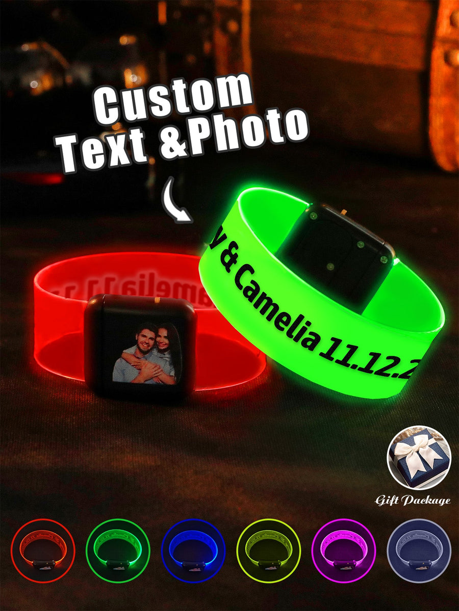 Personalized Photo & Text Glow Bracelets with Photo LED Bracelets Party Supplies for Wedding Birthdays Concerts - Coolpeacock
