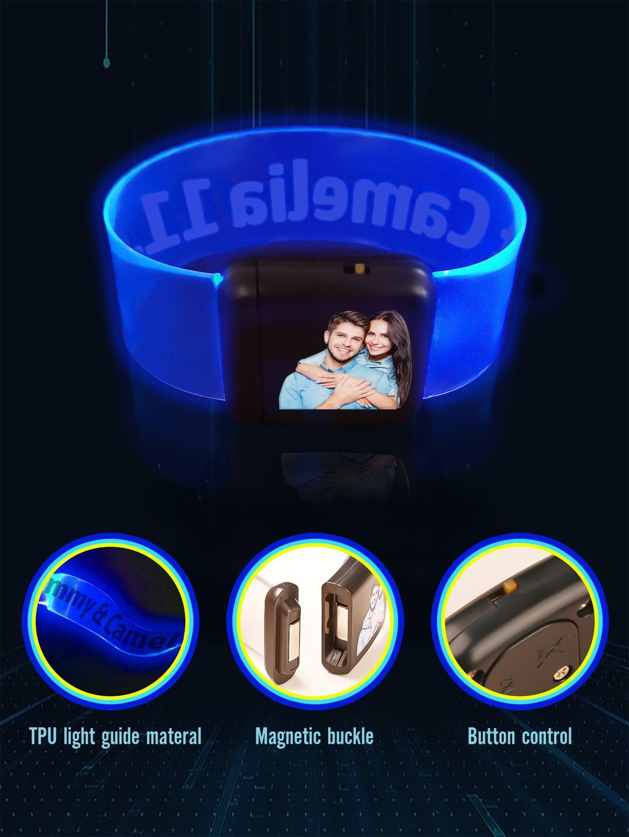 Personalized Photo & Text Glow Bracelets with Photo LED Bracelets Party Supplies for Wedding Birthdays Concerts - Coolpeacock