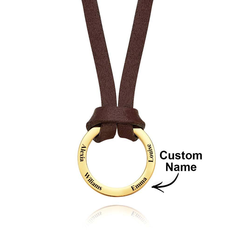 Personalized PU Leather Cord Necklace with Engraved Name Necklace Birthday Anniversary Gift for Man - Coolpeacock