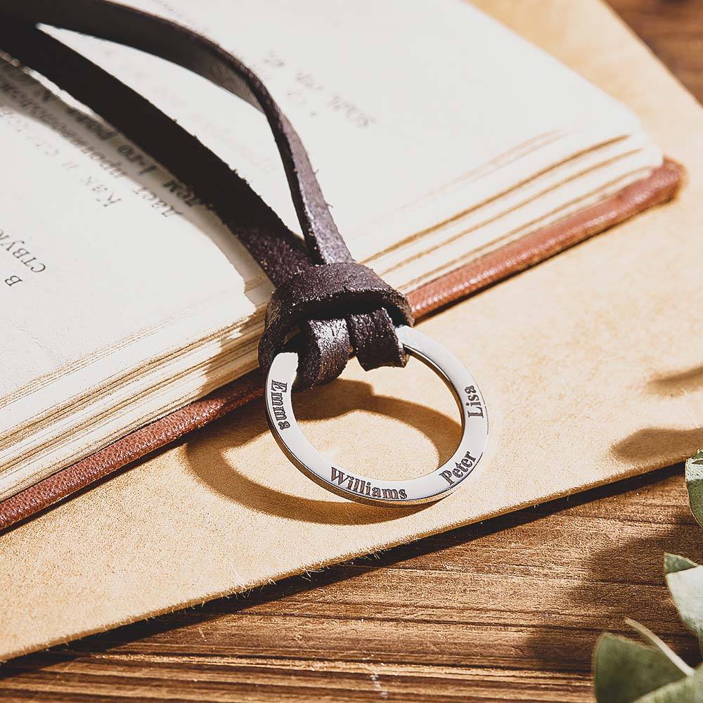 Personalized PU Leather Cord Necklace with Engraved Name Necklace Birthday Anniversary Gift for Man - Coolpeacock