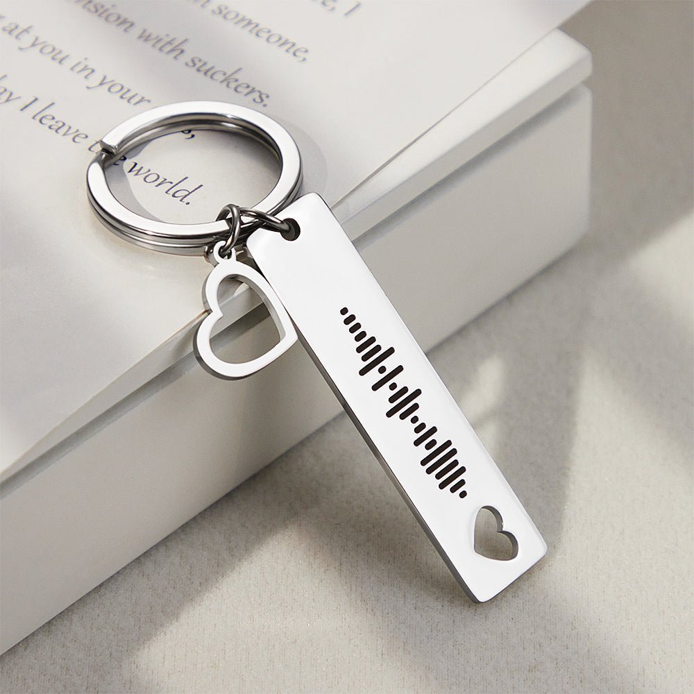 Personalized Scannable Music Code Keychain with Heart Pendant - Coolpeacock