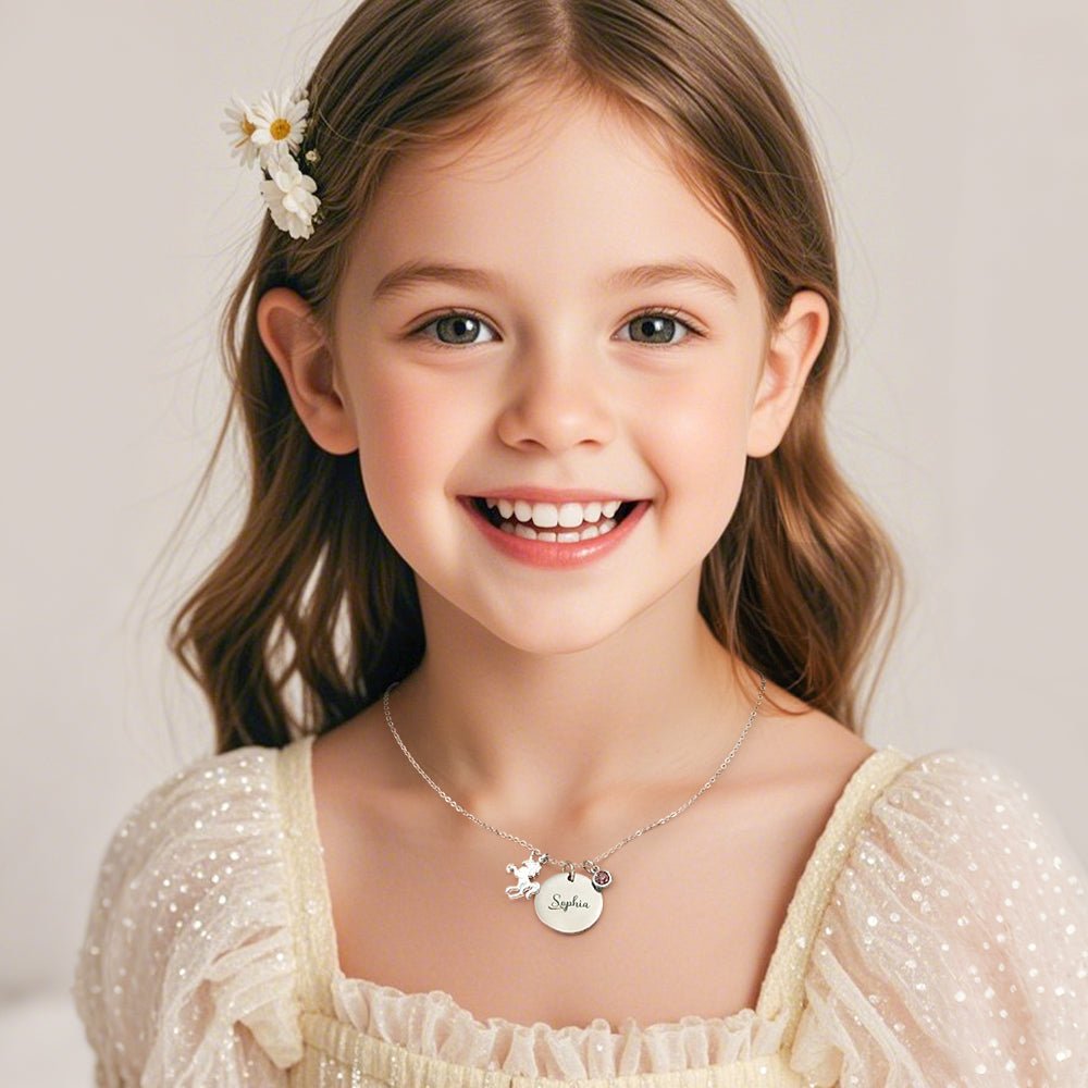 Personalized Unicorn Necklace with Birthstone Name Necklace Birthday Gift for Girls - Coolpeacock