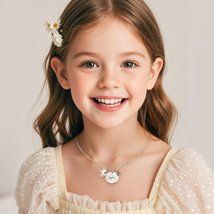 Personalized Unicorn Necklace with Birthstone Name Necklace Birthday Gift for Girls - Coolpeacock