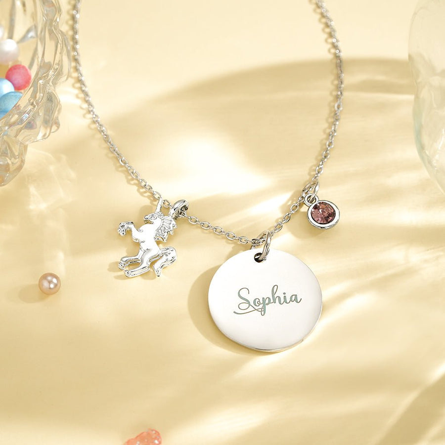 Personalized Unicorn Necklace with Birthstone Name Necklace Birthday Gift for Girls - Coolpeacock