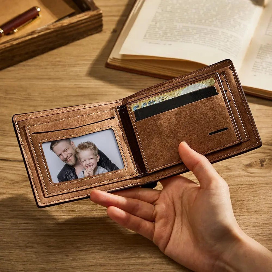 Personalized Unisex Wallet Bifold Leather Customize Wallet Engraved Wallet Photo Wallet Father's Day Gifts - Coolpeacock