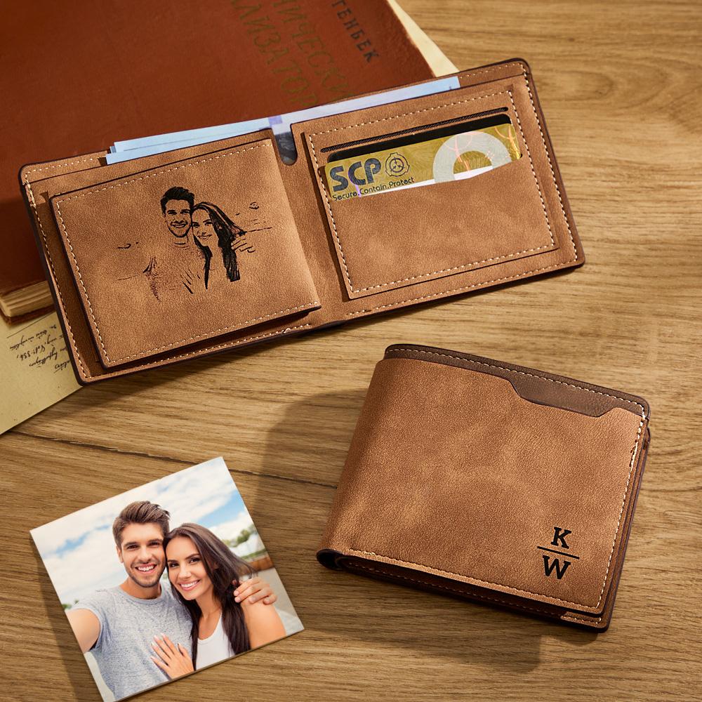 Personalized Unisex Wallet Bifold Leather Customize Wallet Engraved Wallet Photo Wallet Father's Day Gifts - Coolpeacock