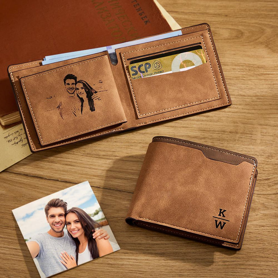Personalized Unisex Wallet Bifold Leather Customize Wallet Engraved Wallet Photo Wallet Father's Day Gifts - Coolpeacock