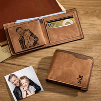 Personalized Unisex Wallet Bifold Leather Customize Wallet Engraved Wallet Photo Wallet Father's Day Gifts - Coolpeacock