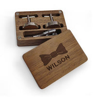 Personalized Wooden Cufflink Box Set with 1 Wood Box, 2 Cufflinks, and 1 Tie Clip - Wedding Gift - Coolpeacock