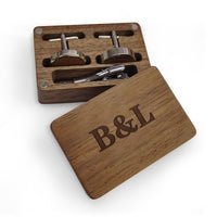 Personalized Wooden Cufflink Box Set with 1 Wood Box, 2 Cufflinks, and 1 Tie Clip - Wedding Gift - Coolpeacock