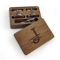 Personalized Wooden Cufflink Box Set with 1 Wood Box, 2 Cufflinks, and 1 Tie Clip - Wedding Gift - Coolpeacock