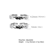 Pisces Chasing the Waves S925 Sterling Silver Adjustable Couple's Ring Set with Black Enamel Openwork Rings - KIAHMILLA