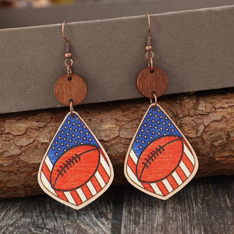 Printed Wooden Dangle Earrings - Coolpeacock
