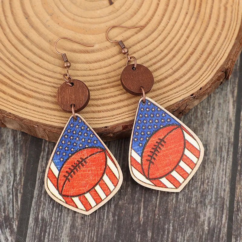 Printed Wooden Dangle Earrings - Coolpeacock
