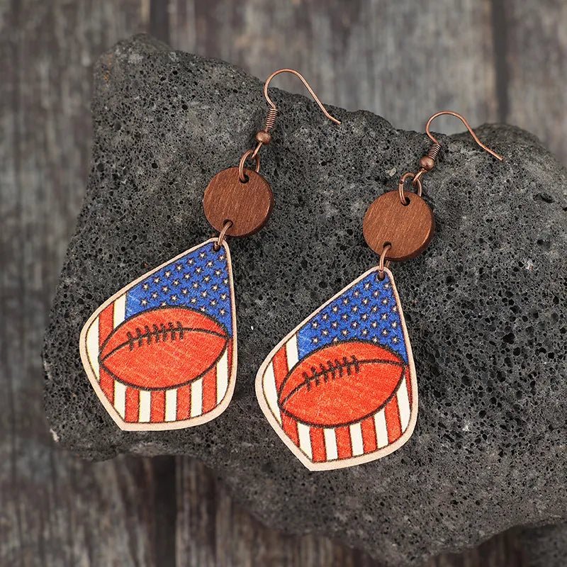 Printed Wooden Dangle Earrings - Coolpeacock