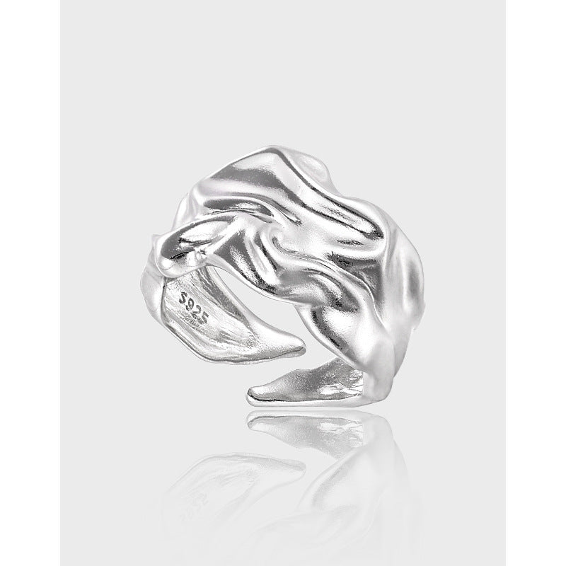 Pure Metal Irregular Wrinkled Textured Wide Band Open Adjustable Ring - KIAHMILLA
