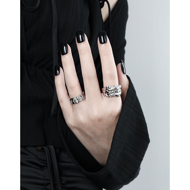 Pure Metal Irregular Wrinkled Textured Wide Band Open Adjustable Ring - KIAHMILLA