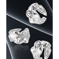 Pure Metal Irregular Wrinkled Textured Wide Band Open Adjustable Ring - KIAHMILLA