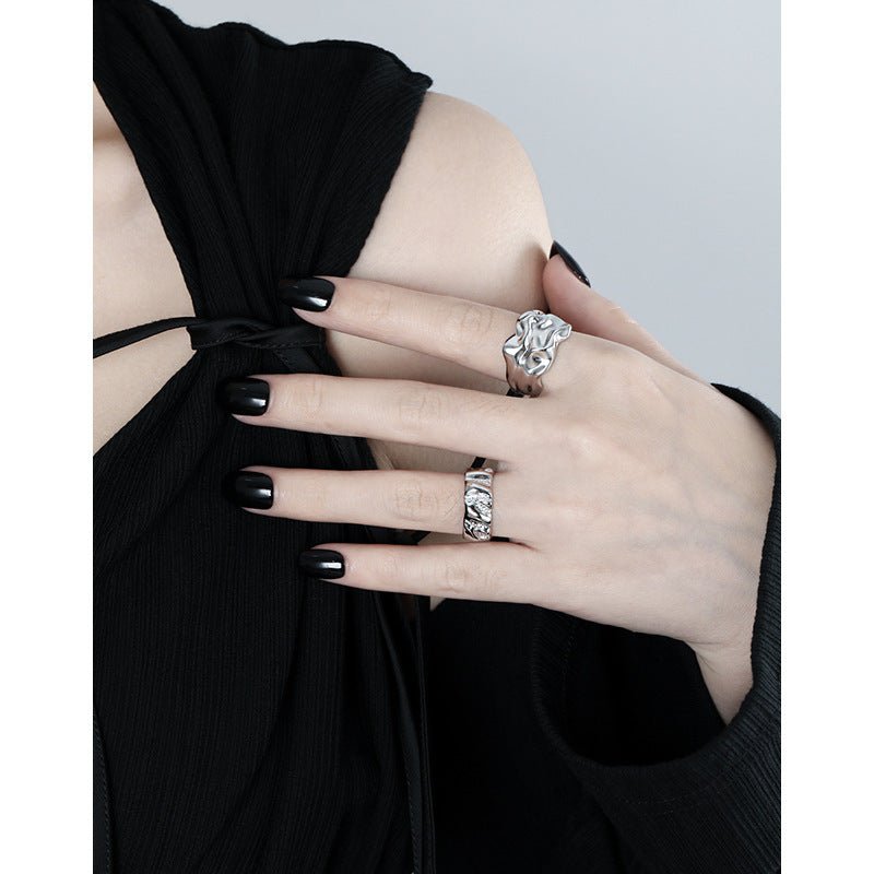 Pure Metal Irregular Wrinkled Textured Wide Band Open Adjustable Ring - KIAHMILLA