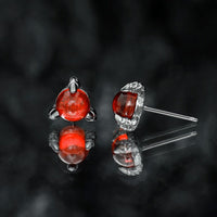 Red Round Glass Stone 925 Sterling Silver Miniature Elegant and Stylish Dragon Claw Stud Earrings - KIAHMILLA
