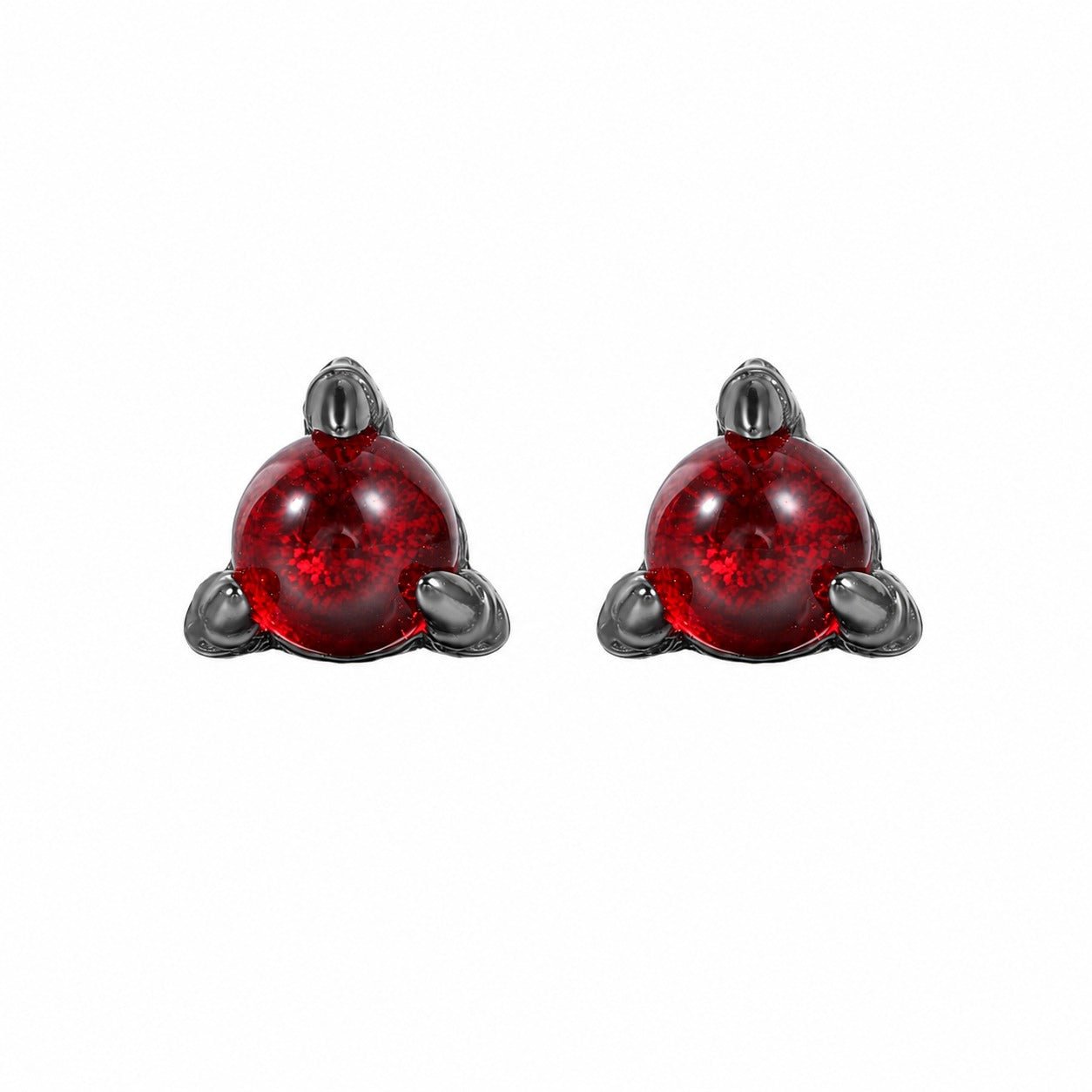 Red Round Glass Stone 925 Sterling Silver Miniature Elegant and Stylish Dragon Claw Stud Earrings - KIAHMILLA