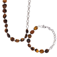 Retro fashion tiger eye stone beads with O-shaped chain design hand jewelry necklace set - KIAHMILLA