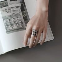 Retro Geometry Hollow Rectangle 925 Sterling Silver Adjustable Ring - KIAHMILLA