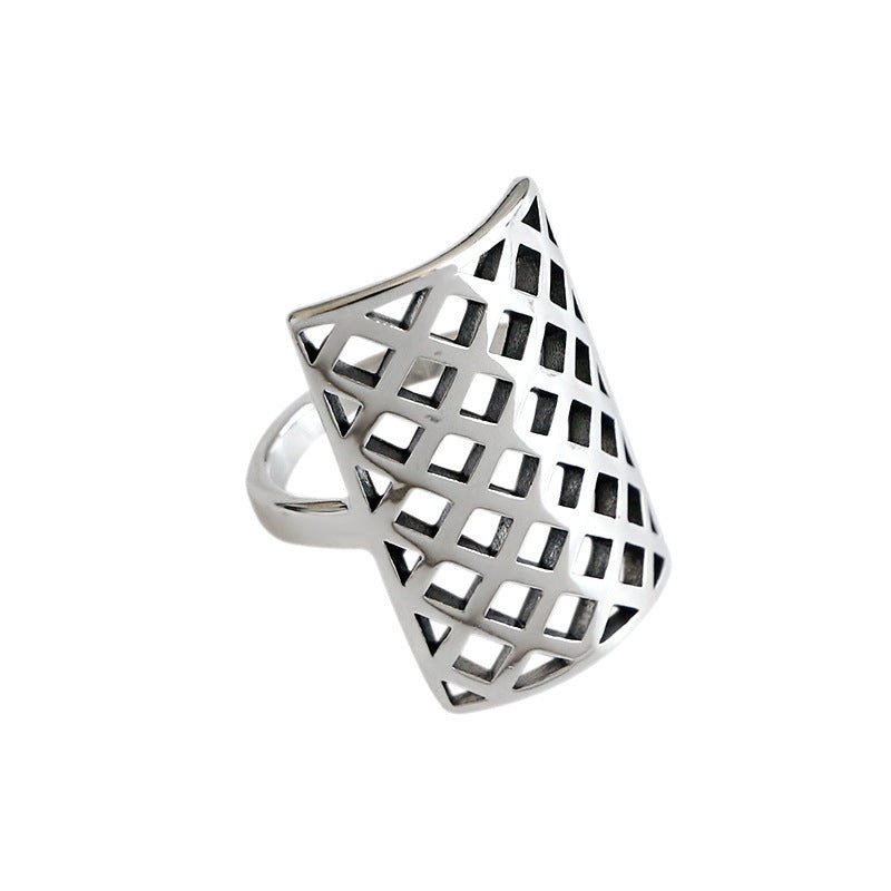 Retro Geometry Hollow Rectangle 925 Sterling Silver Adjustable Ring - KIAHMILLA