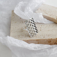 Retro Geometry Hollow Rectangle 925 Sterling Silver Adjustable Ring - KIAHMILLA