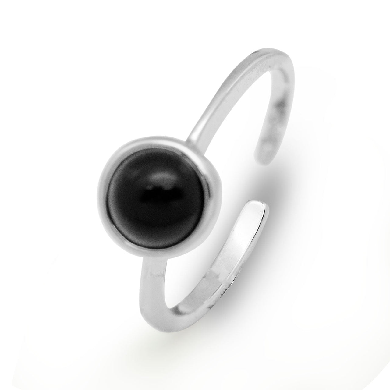 Round Black Agate CZ 925 Sterling Silver Open Size Ring Women - KIAHMILLA