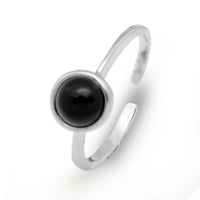 Round Black Agate CZ 925 Sterling Silver Open Size Ring Women - KIAHMILLA
