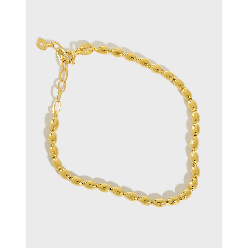 S925 sterling silver bracelet INS niche oval bead olive bead chain bracelet personality versatile silver bracelet - KIAHMILLA