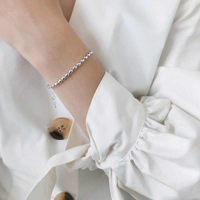 S925 sterling silver bracelet INS niche oval bead olive bead chain bracelet personality versatile silver bracelet - KIAHMILLA