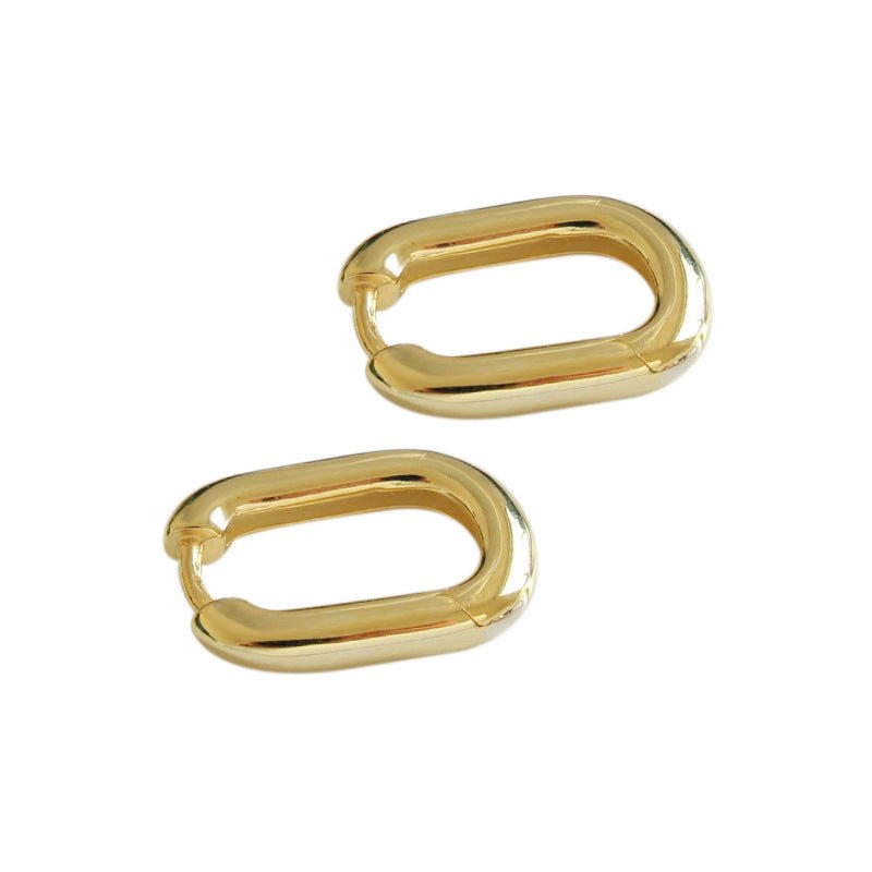 S925 sterling silver earrings with retro oval rings and circular ear buckles plated with gold and silver earrings - KIAHMILLA